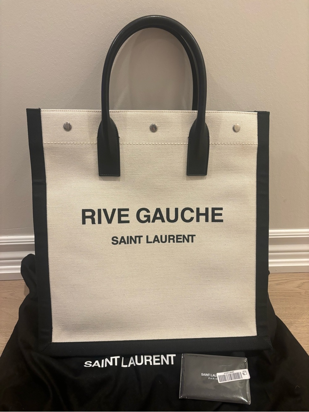 Saint Laurent Rive Gauche Black & White Canvas Tote Bag
